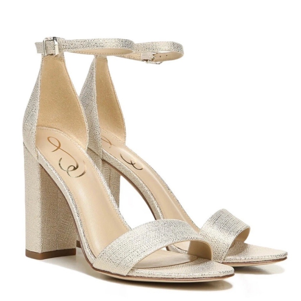 Sam Edelman Silver Textured Block Heel Sandals